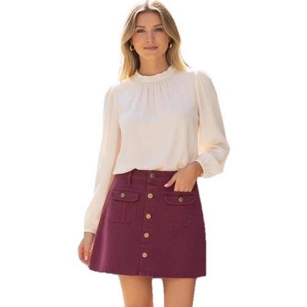 ALTAR'D STATE Womens Mini Skirt SIZE SMALL Burgundy Cotton Spandex Button Detail